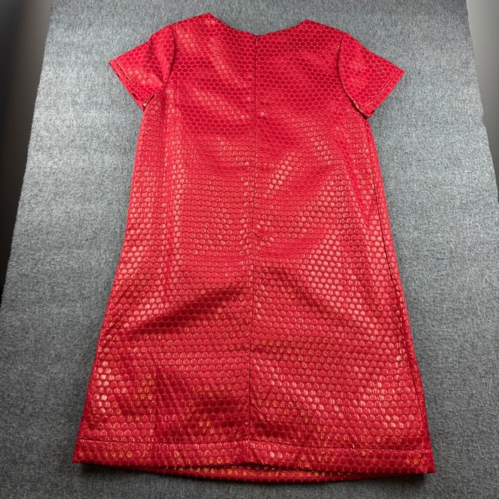Gap Kids Dress Girls XXL 14-16 Red Gold Metallic Textured Dot Short Sleeve Shift